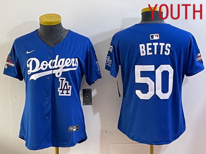 Youth Los Angeles Dodgers #50 Betts Blue Game 2024 Nike MLB Jersey style 1205